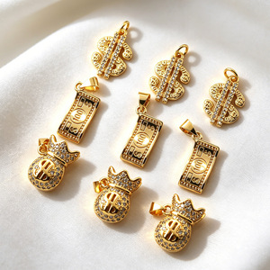 Ciondoli <span class=keywords><strong>Portafortuna</strong></span> in Oro con Strass a Forma di Dollaro, Banconota e Sacchetto della Ricchezza per Bracciali e Collane Fai da Te, Accessori Gioielli <span class=keywords><strong>Portafortuna</strong></span> - Product Image 1