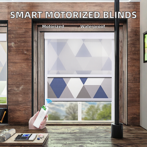 Stores occultants doubles modernes en tissu uni, <span class=keywords><strong>motorisés</strong></span>, électriques, à batterie, intelligents, horizontaux, avec écran solaire intégré - Product Image 2