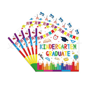 Colorful Graduation Theme Children's Party Tableware Set Paper Disposable <b>Tablecloth</b> Plates Napkins Cups Cutlery 40-60 Pcs For - Product Image 1