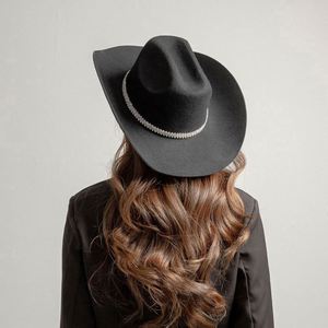 Sombreros de Vaquero para Mujer al por Mayor 2024, Sombrero Fedora de Ala Ancha con Banda de Diamantes de Imitación de Lujo, Logotipo Personalizado, para Viajes y Fiestas, Cuatro Estaciones - Product Image 6