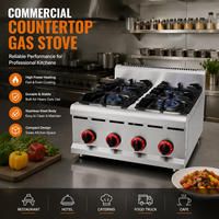 Cuisinière à gaz de comptoir commerciale à 4 brûleurs en acier inoxydable, équipement de cuisine robuste pour restaurant