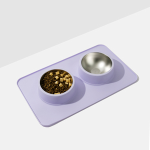 Comedero y Bebedero Doble para Perros y Gatos, de Acero Inoxidable, Antiderrames y Antideslizante, con 2 Tazones y Alfombrilla de Silicona para Lamer, Personalizado de Fábrica - Product Image 1