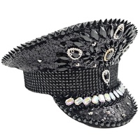 Chapeaux de Capitaine pour Femmes, Accessoire Décoratif en Strass, Casquettes de Fête pour Festivals et Burning Man, Coiffes Artisanales Bling Diamant
