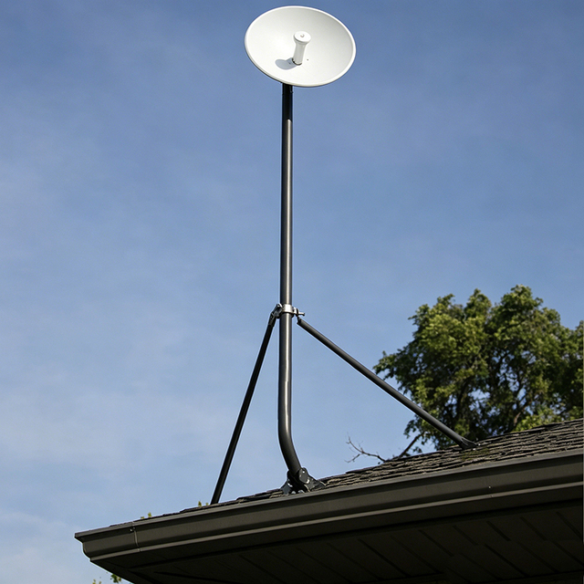 JH-Mech Antenna Mounting Pole with Stabilizer Collar Ring Extra Long J-Arm 1.6" OD Eave Mount Steel Rooftop Antenna Mount