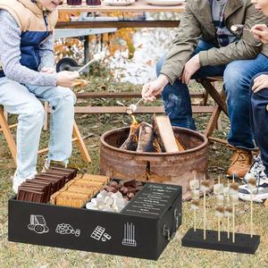 Caja de almacenamiento de madera con asa, contenedor de alimentos rectangular compartimentado para pícnic y uso al aire libre - Product Image 1