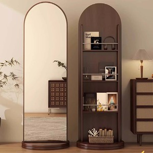 <span class=keywords><strong>Espejo</strong></span> de pie giratorio 360° de madera con <span class=keywords><strong>perchero</strong></span>, ruedas giratorias, moderno, hecho a mano, decorativo, portátil para sala de estar - Product Image 3
