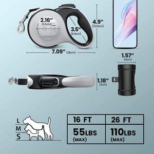 Verstellbare Automatische Einziehbare Hundeleine mit Eigenem Logo, Hellem LED-Taschenlampenlicht und Kotbeutelspender-Halter, Haustierleine - Product Image 6