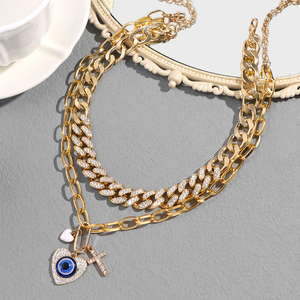 Collar de doble capa, colgante de perla y Diamante, Ojo de diablo azul, 2022 - Product Image 6