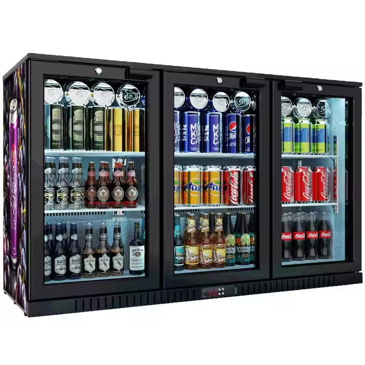 double door glass fridge