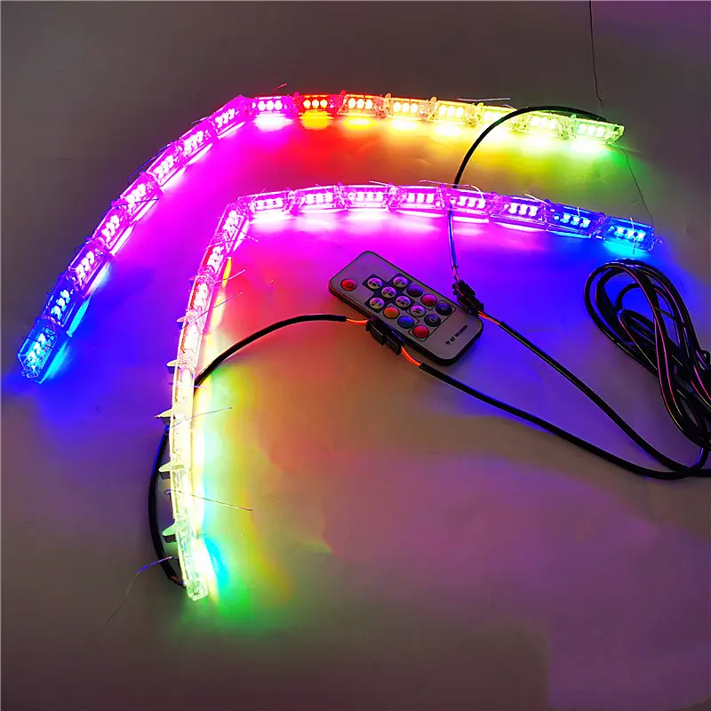 RGB araba geri çekilebilir Led ışık şerit ön dönüş sinyali esnek lamba kristal Strobe tarama modu gündüz çalışan işık