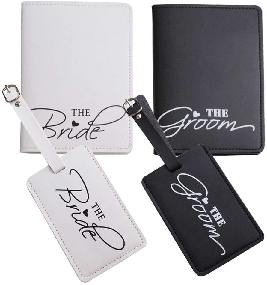 Passport Covers and Luggage Tags Set for Bride and Groom Honeymoon Leather Travel Passport Holder Wedding Gifts