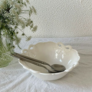 Plato de Postre de Cerámica con Lazo en Relieve Romántico Francés, Plato de <span class=keywords><strong>Cena</strong></span> de Cerámica Simple Blanco Puro - Product Image 3