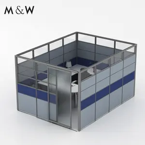 M&W Cubo de escritório modular com divisória privada deslizante de alumínio de 60 mm de espessura estilo americano