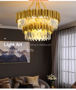 Lámpara colgante <span class=keywords><strong>de</strong></span> <span class=keywords><strong>cristal</strong></span> grande y moderna para vestíbulo <span class=keywords><strong>de</strong></span> hotel, lámpara <span class=keywords><strong>de</strong></span> lujo <span class=keywords><strong>vintage</strong></span> dorada con control remoto, estilo decorativo europeo - Product Image 2