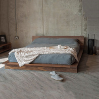 Lit plateforme bas en bois massif de pin japonais, style Wabi-Sabi, durable et assemblable, pour chambre principale et gîte, grand lit