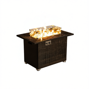 Mesa de fuego de propano de mimbre moderna de 44 pulgadas con cubierta de cerámica para entretenimiento al aire libre - Product Image 1