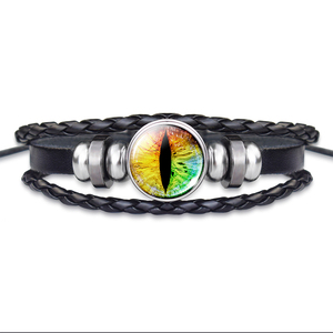 Bracciale Nero <span class=keywords><strong>Occhi</strong></span> di Drago Malvagi che si Illumina al Buio, con Cabochon in Vetro Occhio di Drago Fatto a Mano, Bracciali in Pelle Intrecciata, Gioielli Punk Cool - Product Image 2