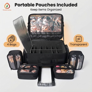 Valise de maquillage à roulettes en nylon personnalisée avec poignée télescopique, 4 sacs, grand rangement, chariot pour maquilleurs et coiffeurs - Product Image 2