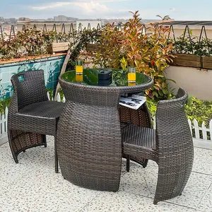 Conjunto de mesa de café feita à mão rattan para jantar, cadeira de jantar e decoração para áreas externas