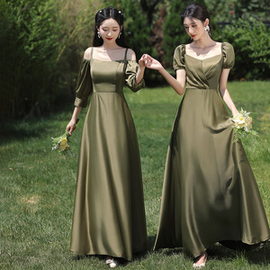 Robe <span class=keywords><strong>de</strong></span> demoiselle d'honneur vert foncé Logo personnalisé Robe <span class=keywords><strong>de</strong></span> soirée en satin Usine directement robe d'hôte longue glissante en gros - Product Image 3