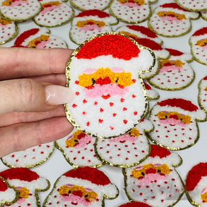 Patchs personnalisés en chenille brillants de Noël avec des paillettes, motif Père Noël, petite taille, en sergé - Product Image 4