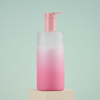 Botellas cilíndricas de PET esmerilado rosa degradado de 450 ml con tapa dispensadora para gel de baño, loción de manos, mascarilla facial y empaque de pelucas