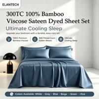 Parure de lit en bambou bio rafraîchissante 300TC Queen Size – Drap, taie d'oreiller et housse de couette respirants et écologiques – 4 pièces