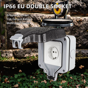 Enchufe Doble Estándar Europeo IP66 13A, 2 Tomas de Corriente Impermeables para Exteriores, Paquete de 2 Enchufes y Tomas de Corriente - Product Image 2