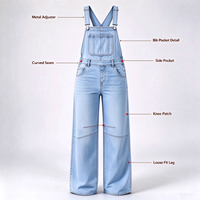 Salopette en jean bleu pâle pour femme, coupe ample et jambe large, style urbain pour le quotidien