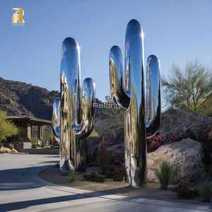 RELONG Scultura di <span class=keywords><strong>Cactus</strong></span> Grande in Acciaio Inossidabile Lucidato a Specchio per Decorazione di Giardini Esterni e Parchi Pubblici - Product Image 1