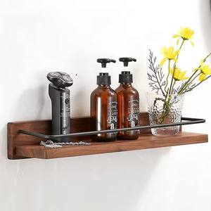 Supporto doccia in legno massello per bagno a parete cassettone portasciugamani nero mensola da bagno <span class=keywords><strong>porta</strong></span> <span class=keywords><strong>Shampoo</strong></span> - Product Image 5