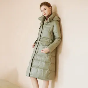 MANNI เสื้อแจ็คเก็ตขนเป็ดสีเขียวอ่อนของผู้หญิง,เสื้อโค้ทขนเป็ดน้ำหนักเบาความยาวปานกลางสำหรับฤดูหนาว