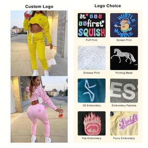 Ensemble de 2 pièces personnalisé pour femme Top de jogging en molleton à ourlet brut Ensemble sérigraphie Survêtement de sport vierge à manches longues décontracté pour femmes - Product Image 3