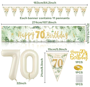 Décorations <span class=keywords><strong>de</strong></span> fête d'<span class=keywords><strong>anniversaire</strong></span> 40-70 ans vert sauge et blanc : Bannières, drapeaux, <span class=keywords><strong>chemin</strong></span> <span class=keywords><strong>de</strong></span> <span class=keywords><strong>table</strong></span>, ballons en aluminium 0-9, ballons imprimés, décorations <span class=keywords><strong>de</strong></span> gâteau - Product Image 5