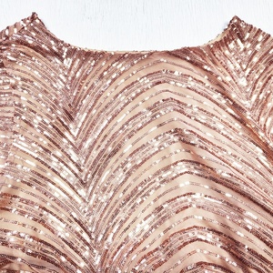 Full beauty brand customized <strong>plus</strong> women <strong>size</strong> champagne sequins embroidery skin soft <strong>mesh</strong> 3/4 sleeves boat neck <strong>top</strong> - Product Image 5