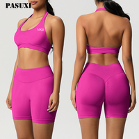 Paduxi 2026 Vrouwen Nieuwkomers Solide Naadloze Activewear Fitness Gym Set Custom Logo Scrunch Butt V Back Hoge Taille Shorts Yoga
