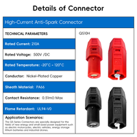 Connecteur anti-étincelles haute intensité QS10H 210A 500V DC PA66 UL94-V0, prise d'alimentation pour batterie lithium de stockage d'énergie de moto électrique