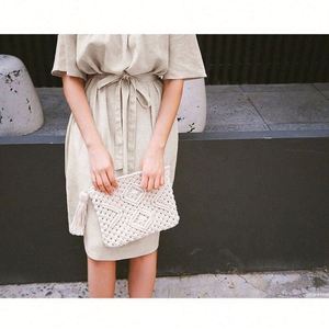 Cotton String Handmade Crochet Clutch Handbag With Tassels - Product Image 4