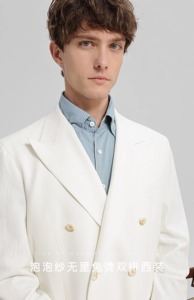 Blazer de tela Seersucker para hombre de alta calidad, trajes de doble botonadura, traje de esmoquin de boda para padrinos de boda, Suite de 2 piezas - Product Image 2