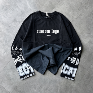 T-shirt Vintage High Street, Manica Lunga in Cotone Pesante 300gsm, Vestibilità Boxy con Cuciture a Vista, <span class=keywords><strong>Stampa</strong></span> DTG Personalizzata, Top Streetwear da Uomo - Product Image 1