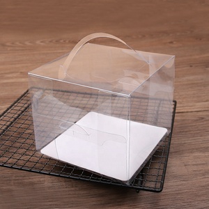 Food Grade Custom Transparent PET Plastic Clear Decorative Wedding Square Cake Box With Handle