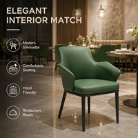 Chaise de salle à manger de style baril moderne, rembourrée en cuir vert avec pieds en métal noir pour hôtel et restaurant
