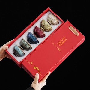 Conjunto de Xícaras de Chá de Cerâmica Cozidas em Forno, Semi-Artesanais, Design Moderno Minimalista, Xícara Mestra, Caixa de Presente, Lembrança, Promocional para Festividades e Negócios - Product Image 1