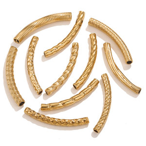 Perles tubulaires incurvées en acier inoxydable doré et argenté, gaufrées, avec placage PVD pour la fabrication de bijoux |   Bambou martelé et motifs ondulés - Product Image 5