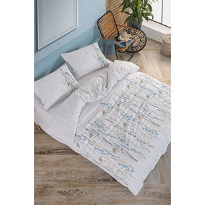 Parure de lit double en coton tissé uni Karden Flower Jasmine, plusieurs couleurs, 2 taies d'oreiller, textile de maison fabriqué en Turquie - Product Image 3