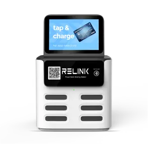 Estação de aluguel de banco de energia compartilhada com 6 slots NFC para pagamento com cartão de crédito e carregamento de celular versão empilhável