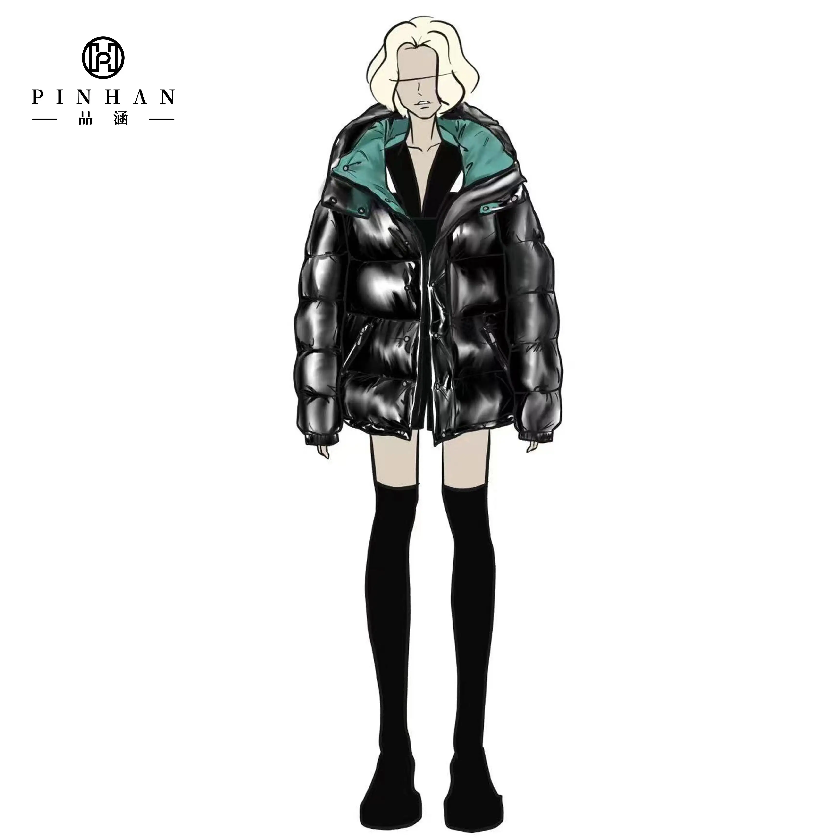 wholesales factory winter new design black bubble women's down coat shine puffer jackets for ladies