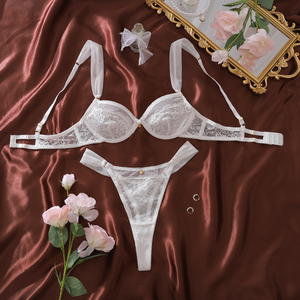 Maille transparente Sexy sous-vêtements Sexy dentelle Brasserie ensemble femmes Patchwork érotique Lingerie Sexy sous-vêtements - Product Image 5