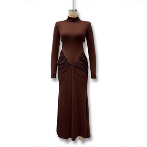 GX-2026 Nuovo Abito da Donna - <span class=keywords><strong>Vestito</strong></span> Lungo Elegante Monocolore a <span class=keywords><strong>Maniche</strong></span> <span class=keywords><strong>Lunghe</strong></span> con Collo Alto e <span class=keywords><strong>Schiena</strong></span> <span class=keywords><strong>Scoperta</strong></span> - Product Image 3