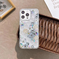 Coque ELGZ Diamond Rose en strass 3D DIY, tendance, pour 16/17 Pro Max, en TPU+PC, anti-traces de doigts, purement artisanale
